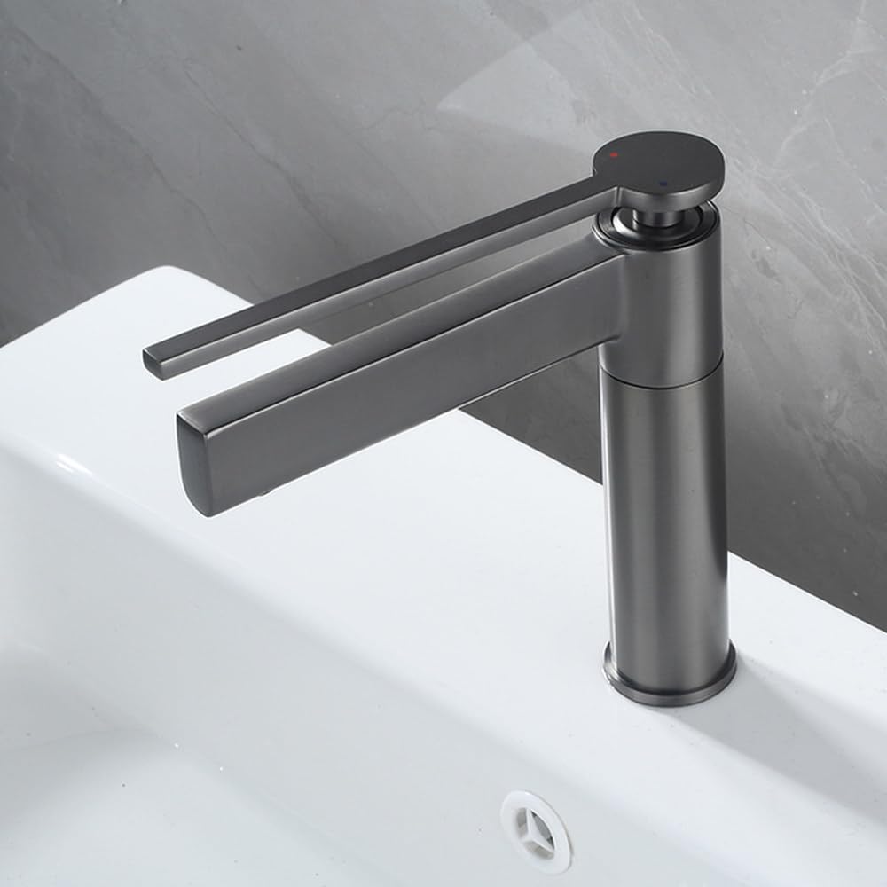 Mitigeur lavabo cascade gris pistolet design épuré en laiton pour vasque moderne