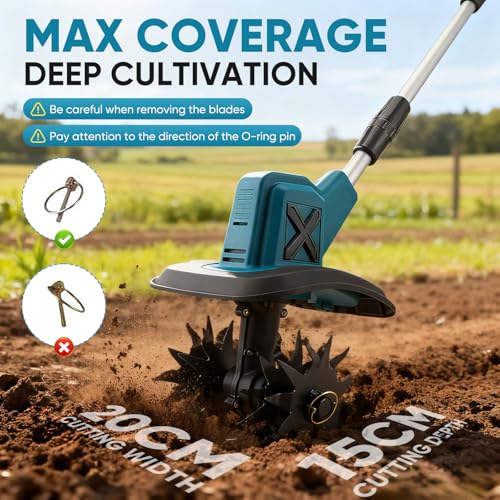 Akku Bodenhacke für Makita 18 V Akku, Motorhacke mit bürstenlosem Motor, Gartenhacke Elektrisch höhenverstellbar, Arbeitsbreite 20 cm, Arbeitstiefe 15 cm, für Beet, Acker & Landwirtschaft(Ohne Akku)