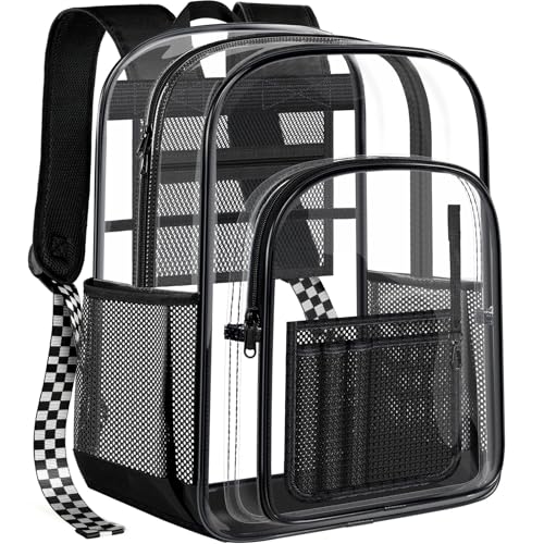 Image of PAMANO Clear Backpack Transparent Heavy Duty Bookbag See Through Bag for College Work Travel Security, Black XL