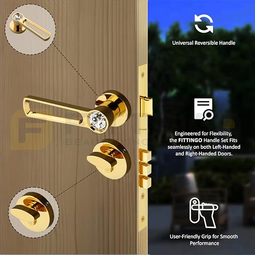 Image of Nice Mortise Door Handle Lock Set /Premium Zinc Alloy Door Handle with Locks /Heavy-Duty Main Door Handle with Lock for Home, Office & Hotel Doors - 3 Years Warranty (PVD Gold)