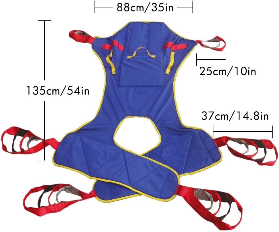 Universal Patient Lift Sling, Size L Full Body Lifts Slings with Head and Back Support, Padded Divided Leg Slings with Commode Opening, 5 Handles, 6 Straps, Transfer Sling for Elderly,