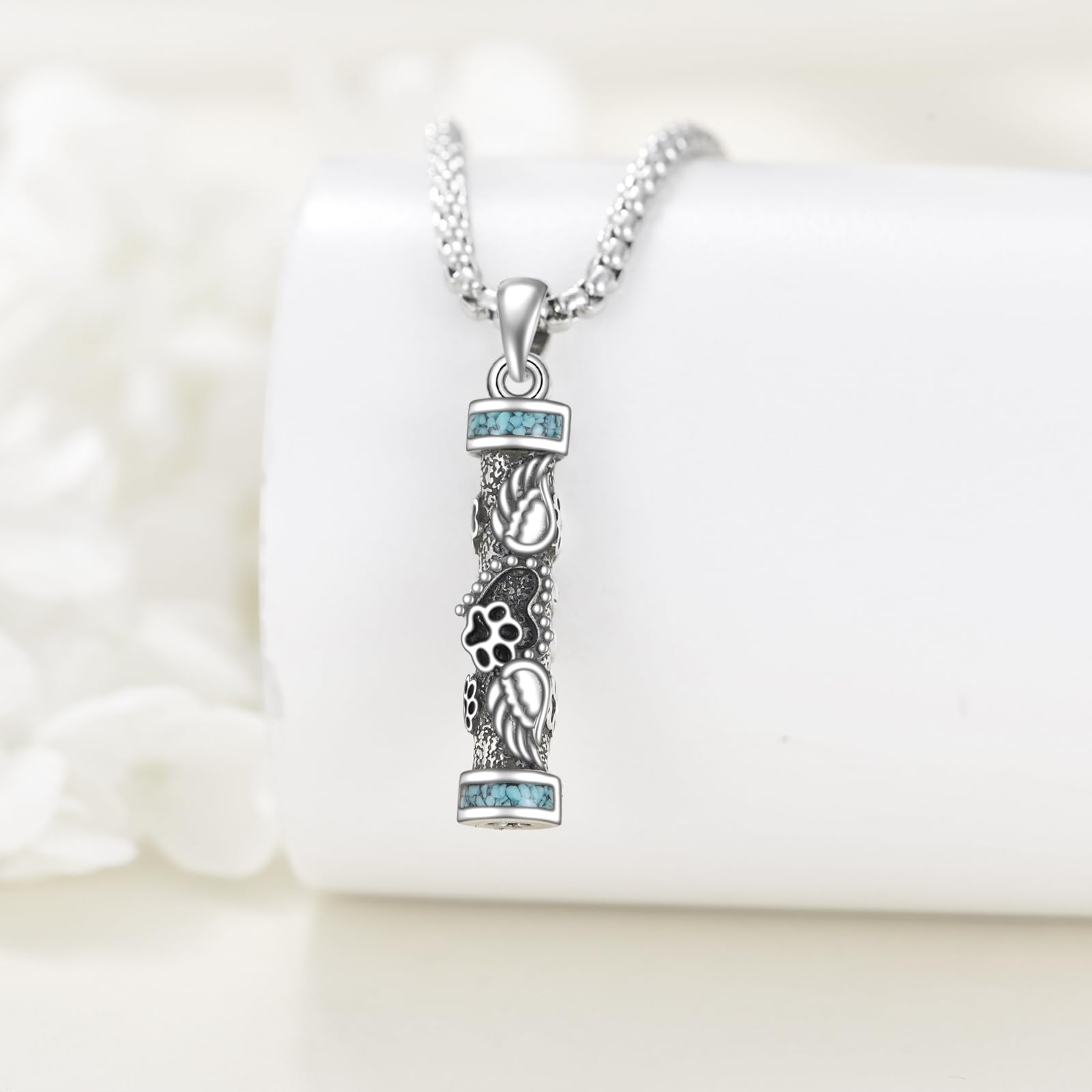 URONE Cylinder Cremation Urn Necklace for Ashes 925 Sterling Silver Paw Print Angel Wings Urn Necklace with Hollow Cylinder for Ashes Memorial Keepsake Ashes Jewellery for Pets Ashes - Image 2