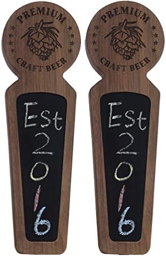 Fanfoobi Set of 2 Wooden keg tap handle chalkboard, Laser engraved Premium Craft Beer with Pine nuts logo, Double tap handle for kegerator, 8.3" Length Round Tap …