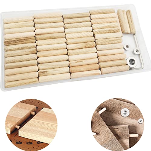 Wooden Dowel, CESFONJER 6 mm Dowel Kit, 100 pcs Wooden Dowel Pins, 2 pcs Dowel Pin Center and 1 pcs Drill Depth Stop