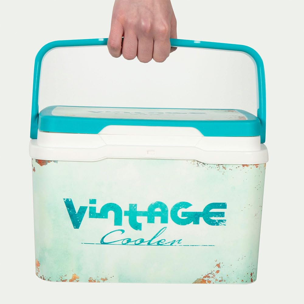 AKTIVE Nevera rígida de Playa 5L, Estilo Classic, plástico Resistente, Aislamiento de Poliuretano Superior, Mantiene el frío hasta 15h, Tapa con Cierre Seguro, diseño en Tonos azulados (62392)