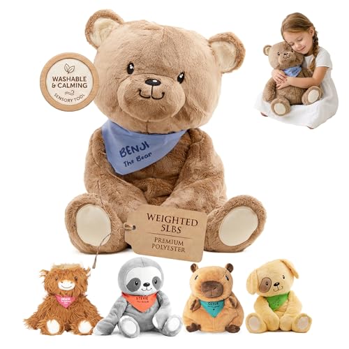 Image of Lilly's Love Weighted Stuffed Animals for Adults & Kids - 5lb Calming Bear Plush for Anxiety, ADHD & Sensory | Machine Washable Weighted Stuffed Animal w /Removable Insert | Benji The Bear