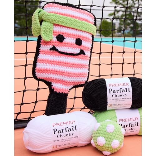 Image of Premier Yarns Parfait Chunky Chenille 3.5 Oz 6 Super Bulky Weight 3 Pack Bundle with Bella's Stitch Place Holders (White)