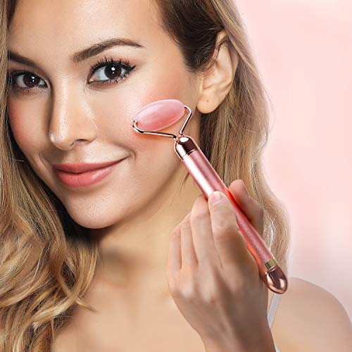 2-In-1 Electric Jade Roller Massager Facial Roller & Face Massager, Rose Quartz #TOP2