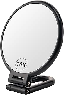 BOOMIBOO 1X/10X Magnifying Handheld Mirror Double Sided, Foldable Travel Makeup Mirror, Adjustable Rotation Pedestal Hand/Hanging/Desk Vanity Mirror-Black
