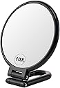 BOOMIBOO 1X/10X Magnifying Handheld Mirror Double Sided, Foldable Travel Makeup Mirror, Adjustable Rotation Pedestal Hand/Hanging/Desk Vanity Mirror-Black