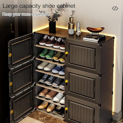 Image of Sunderlook Shoe Rack Plastic for Home- Slipper Stand, Professional Shoe Stand, Chappal Stand, Multipurpose Foldable Standing Comfort Runner Shoe Rack with Door (Black, 12 Shelf 6 Door)