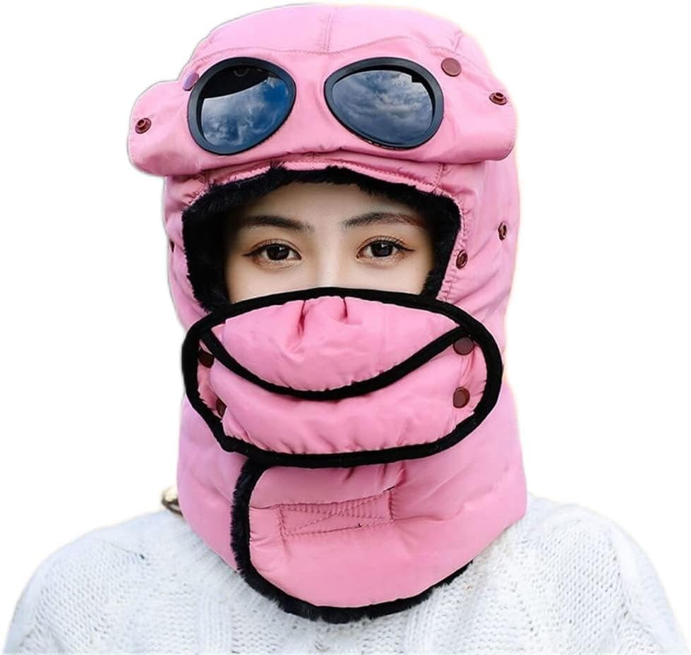 Women's Russian Snow Skiing Hat Caps Women Earflap Winter with Glasses Bomber
