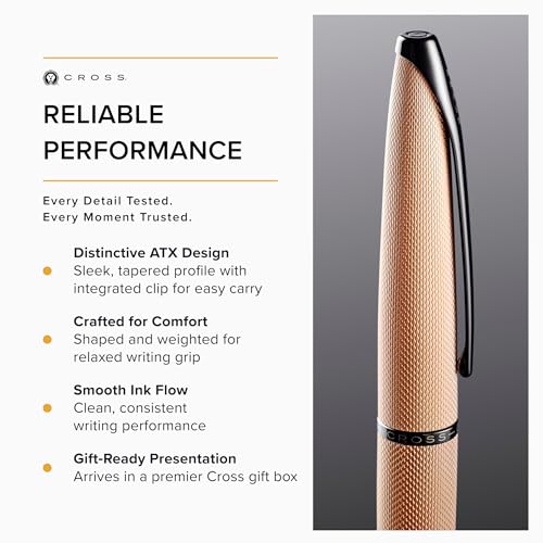 Image of Cross ATX Premium Ballpoint Pen Featuring Brushed Rose Gold Finish with Black Ink - Medium Point, Luxury Gift Box