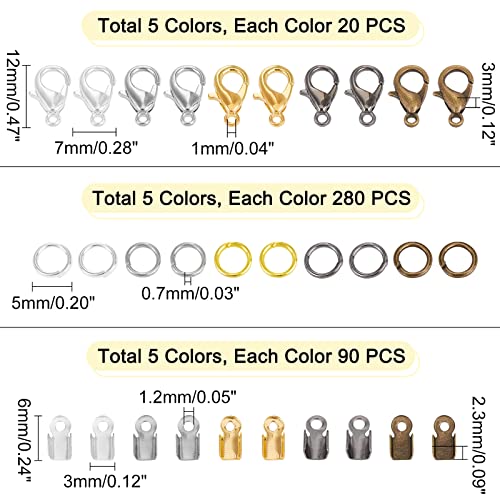 image for PH PandaHall 1800 Pcs Jewelry Finding Kits, 5 Colors Cord Ends Lobster