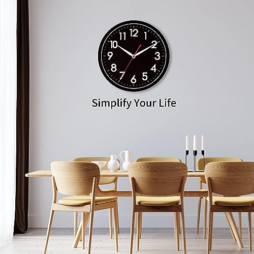 Image of AKCISOT Wall Clock Modern Black Silent Non Ticking Wall Clocks Battery Operated 12 Inch, Small Analog Classic Clock Decorative for Bedroom, Kitchen, Home Office, Bathroom, School, Living Room