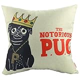 Luxbon - The Notorious King Pug Dog Cotton Linen Throw Pillow Case Cushion Cover 18 x 18