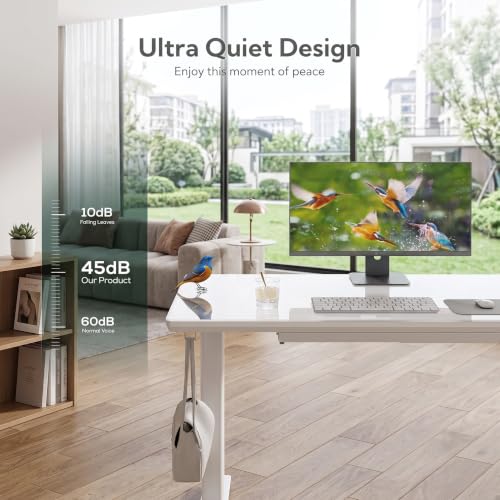 Image of YDN 55 x 24 Inches Wireless Charging Glass Standing Desk with Drawer | Tempered Glass Top, Adjustable Height