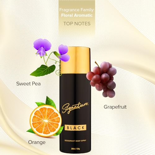 Image of Signature Deodorant Body Spray - Black | Floral Aromatic Long Lasting Fragrance | For Everyday Use | Skin Friendly Deo | For Men | Pack of 1 (200 ML)