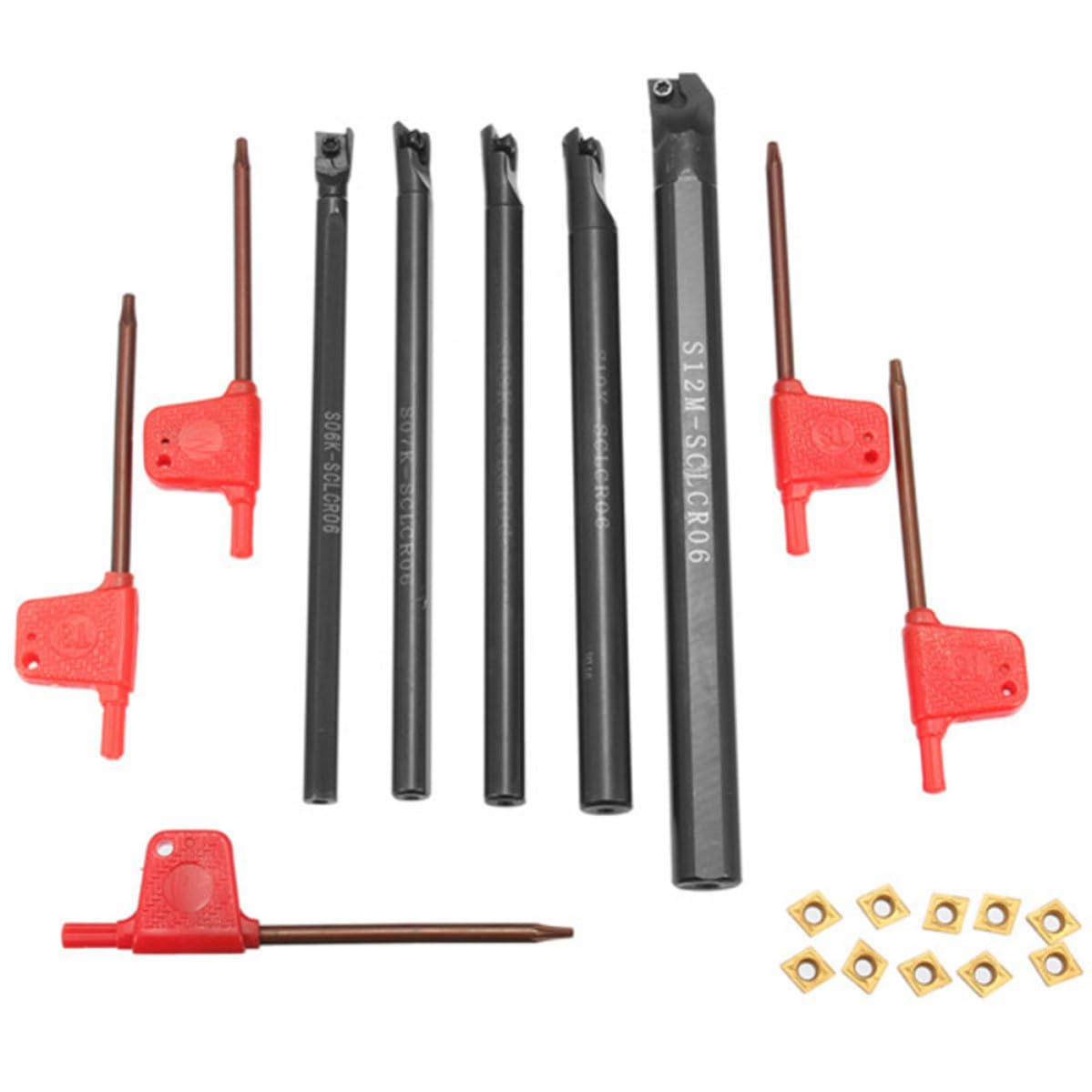 Ensemble d'outils de tournage CNC CLCR en acier 6-12 mm avec 10 inserts CCMT0602 et 5 clés