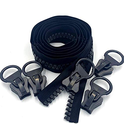 WKXFJJWZC A granel 1.8 m dientes negros de 14 mm de ancho, con 5 deslizadores 20 # cremallera de resina de plástico súper grande, para coser artesanías, carpas, cubierta de barco de lona Cover