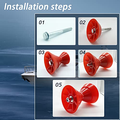 Colofulway 3" Boat Trailer Bow Bell Roller Assembly With 1/2" Shaft Fits 3 Inch Bracket, Polyurethane(Red) #TOP4