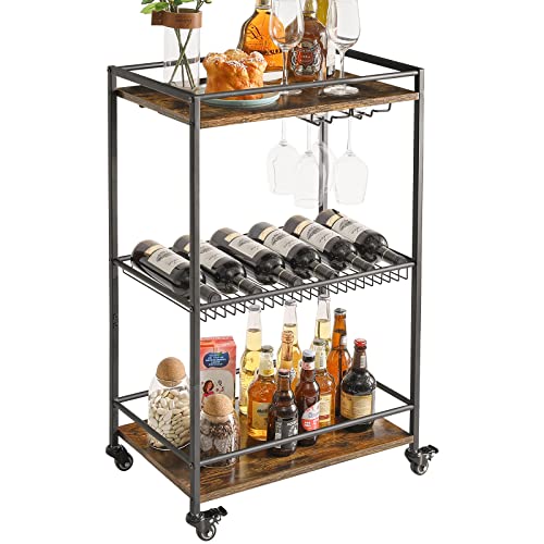 Ibuyke Industrial Bar Carts For The Home,Wine Rack Table,Mobile Bar Serving Cart With Wheels, 33.5 X 22.8 X 13.4 Inches,Mini Bar For Outdoor, Living Room, Kitchen Tmj911H #TOP13