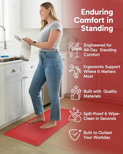 Image of Ophanie Kitchen Mats for Floor,3 /4 inch Thick,20x39 Anti Fatigue Cushioned Mat,Kitchen Rugs,Waterproof,Comfort Ergonomic Standing Mat for Office,Home,Sink with 99+ Pairs of Anti-Slip Bottom Ridges