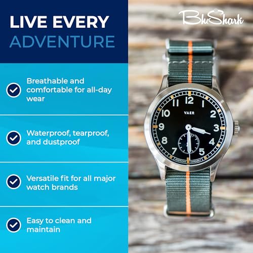 Image of BluShark - Original Collection Military-Style Waterproof Watch Strap, Fits All Timepiece Brands, Durable Nylon Wristwatch Accessories with Stainless Steel Buckle - 18mm, 20mm, 22mm & 24mm Watch Bands