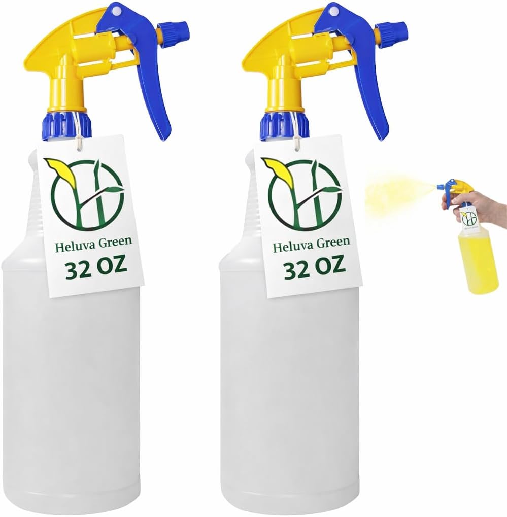 Heavy Duty 32oz Plastic Spray Bottles for Cleaning - Large Empty Industrial Bottles for Gardening Solutions, Vinegar, Chemicals, Professional Cleaners - Adjustable Sprayer Nozzle - 4 Pack