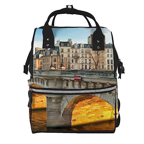 Sac à dos à langer grande capacité multifonction noir imprimé Paris