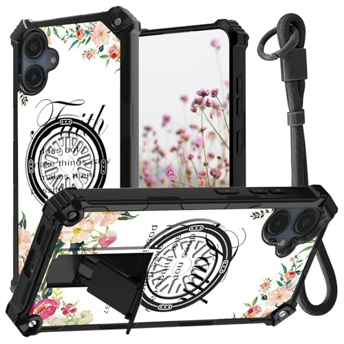for Samsung Galaxy A06 5G Phone Case with Wrist Strap & Stand Kickstand Women Men Dual Layer Hard PC Soft TPU Heavy Duty Shockproof Protective Case for Samsung A06 5G, 1-37 Bible Verse Christian