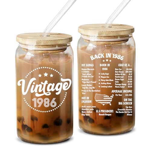 NewEleven 40th Birthday Gifts For Women, Her - 40th Birthday Decorations For Women - 40 Year Old Gifts For Her, Mom, Wife, Sister, Friends - 16 Oz Coffee Glass