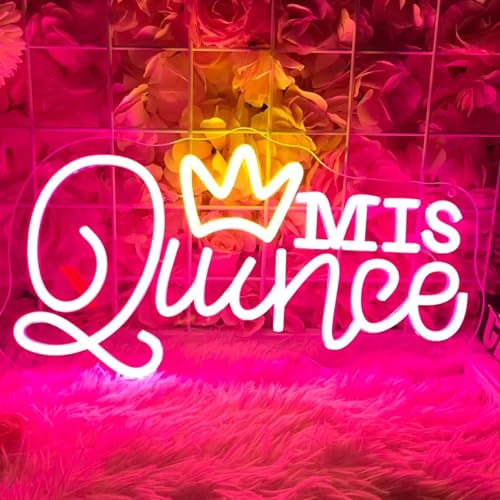 Image of Mis Quince Neon Sign for Wall Decor, Dimmable LED Sign Neon Lights for Bedroom Quinceanera Christmas Birthday Party Room Decoration Gift for Girl Kid lover 15.7 * 9 Inch