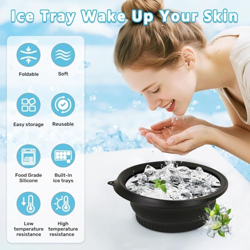 Image of Silicone Face Bowl for Ice with Built-in Icetray, Collapsible Face Tub for Ice Bath, Facial Ice Plunge Bowl, Ice Water Facials at Home(1, Black Bowl)