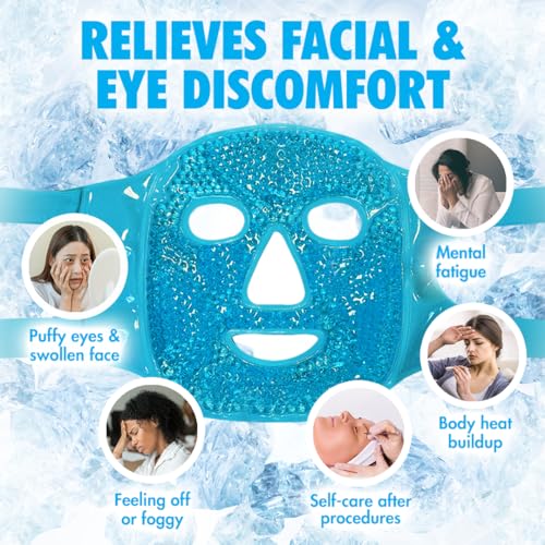 Image of Perfect Remedy Face Ice Pack, Reusable Hot & Cold Ice Face Mask, Gel Compress for Helping with Puffy Eyes and aiding in Conditions of Swelling, Facial Spa Cooling Mask for Women and Men (Blue)