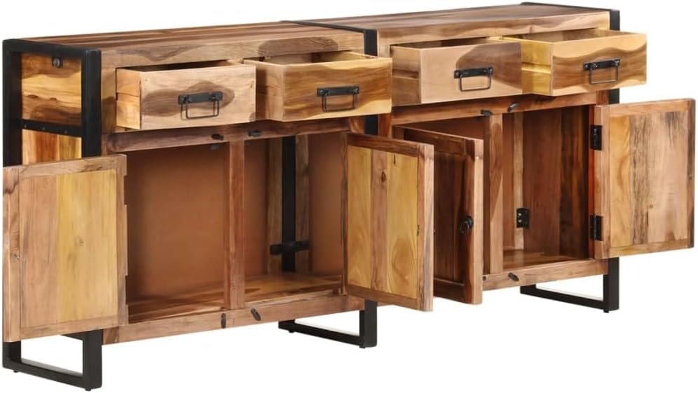 67.7" Honey Finish Solid Acacia Wood Sideboard with Steel Frame