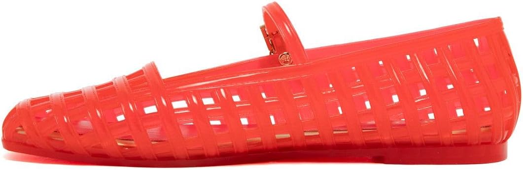 Juicy Couture Women's Jelly Mary Jane Flats, Caged Lattice Summer Shoes with Crown Charm