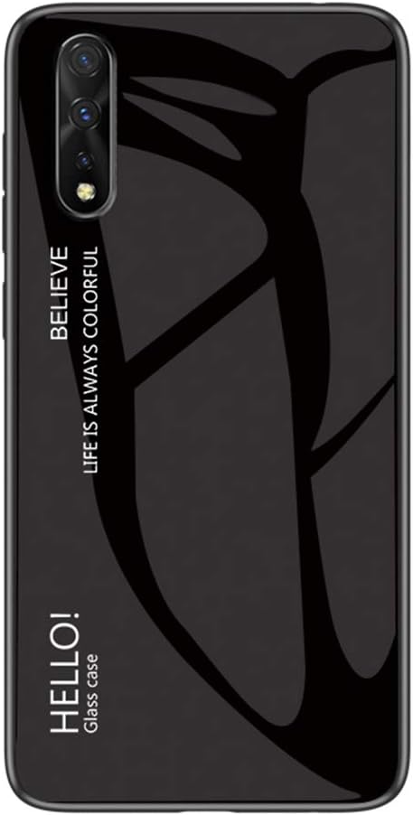 YEESOON Vivo V17 Neo Case, Fantastic Gradient Change Color Case Tempered Glass Backplane Soft TPU Bumper Back Cover for Vivo V17 Neo - Black