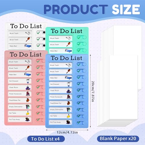 To Do Liste Kinder - 4 Stück Routine Planer 20x12cm, Aufgabentafe mit 20 Blanko Papier, Memo Checkliste Boards für Kinder Erwachsene für Zuhause Reisen Lernplanung Zeitplan Erinnerung