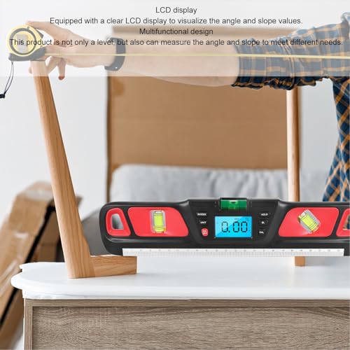 POENVFPO Digitale Wasserwaage, LCD-Display, Multifunktionale Elektronische Wasserwaage und Winkelmesser für Winkel und Neigungen, Hausrenovierung, Tischlerprojekte (Rot)