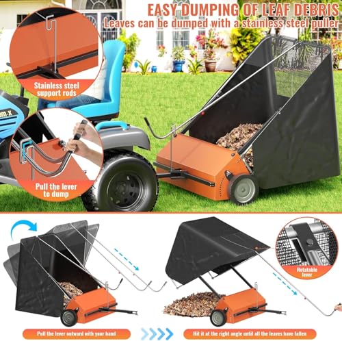 50\" Tow Behind Lawn Sweeper,Pull Behind Lawn Sweeper,with 26 cu. ft. Large Capacity Leaf Collector,Adjustable Sweeping Height for Yard, Lawn, Farm