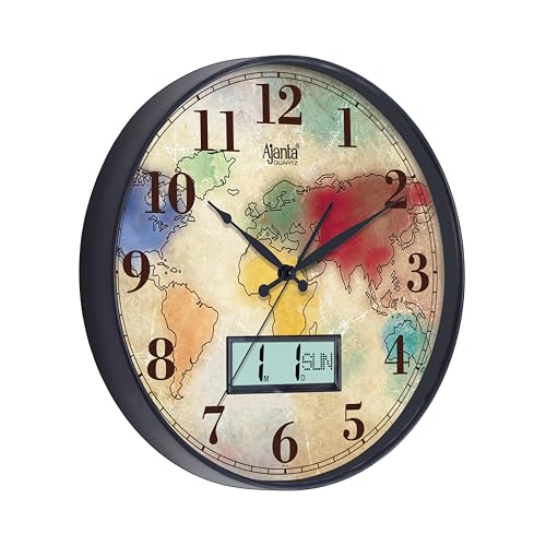 Image of Ajanta 6097 Large Wall Clock (13.8 Inch / 350mm) - Silent Sweep Non-Ticking Movement - Stylish Black Home Decor Clock