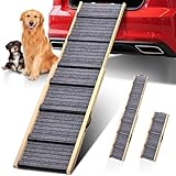 Dog Ramp for Car, 71''x 17'' Extra Long Deluxe Telescoping Design Wooden Pet Ramp, Pet Stair Ramps for Truck SUV with Non-Slip Surface, Portable Outdoor Dog Steps for Medium Large Dogs, Up to 250LBS