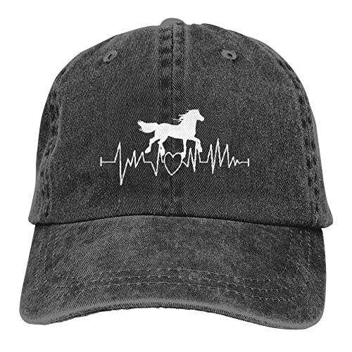 YUAOEUR Horse Gifts for Women Horse Heartbeat hat Funny Adjustable Washed Cotton Baseball Cap Black