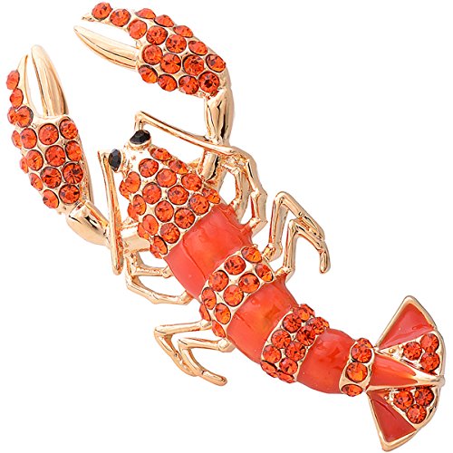 Image of Gold Tone CZ Rhinestone Crystal Lobster Animal Brooch Pin Cardigan Hat Scarf Pin with Gift Box