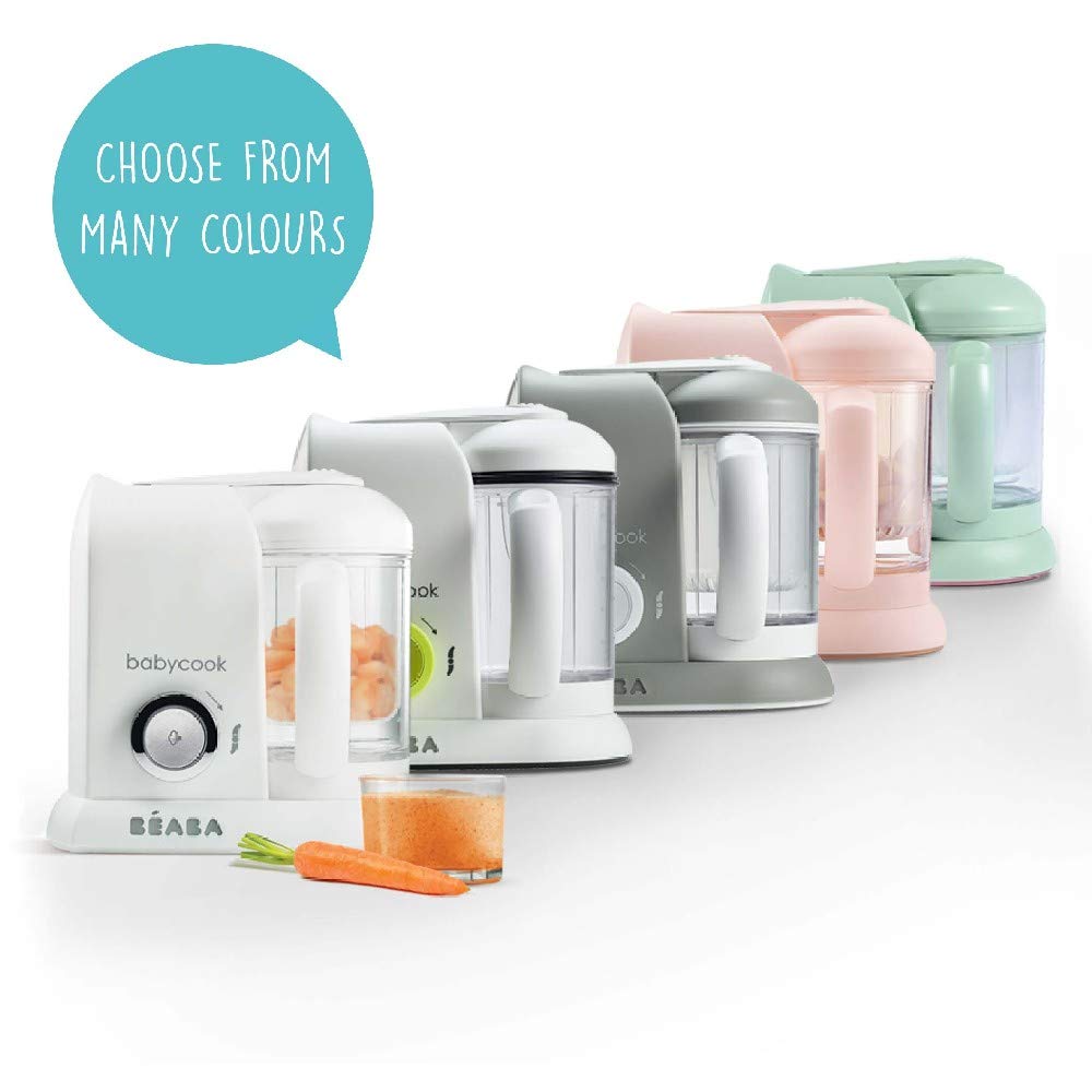 Béaba - Babycook Solo - Baby Food Maker - 4 en 1 : Baby Food Processor, Blender et Cooker - Soft Steamer Cooking - Quick - Food diversification pour votre Bébé - Made in France - Blanc/Argent