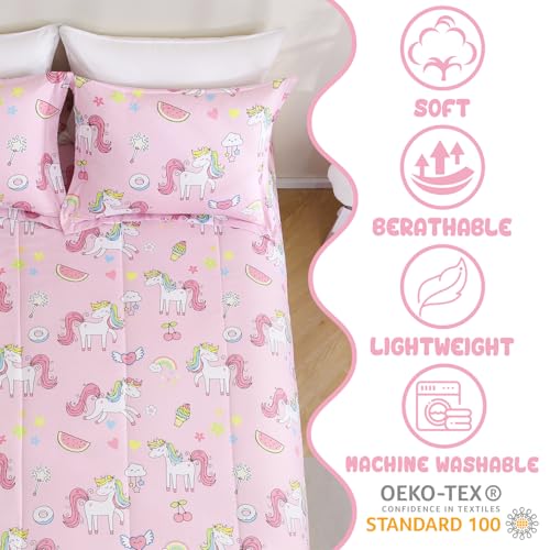Image of Yibeizi Pink Unicorn Bed Comforter Set for Girls Full Size Bedding