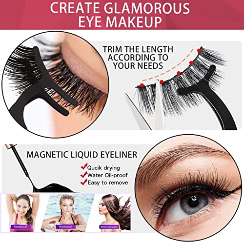 Image of Batfield 3 Pairs of False Eyelashes Magnetic with Eyeliner and Tweezer, 3D Natural Mixed Style Magnetic Lashes, Reusable Magnetic Eyelashes for women(Style 1)