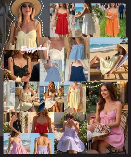 Image of Narecte Casual Summer Dresses for Women 2025 Flowy Sun Dress Mini Slip Dress Cute Spaghetti Strap Dress Apricot XS