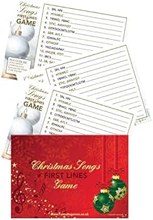 Christmas Songs First Letters Game - 10 Postcard Size First Lines Christmas Quiz Cards - Christmas Games for Adult Christmas Stocking or Xmas Eve Box Fillers for Adult & families After Dinner Trivia